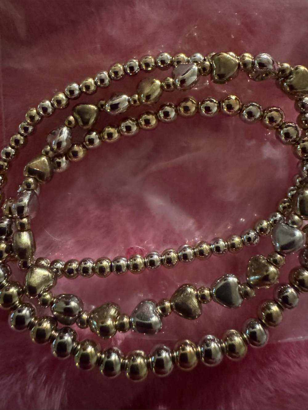 Gold Heart Bead Stretch Bracelet - Women Jewelry